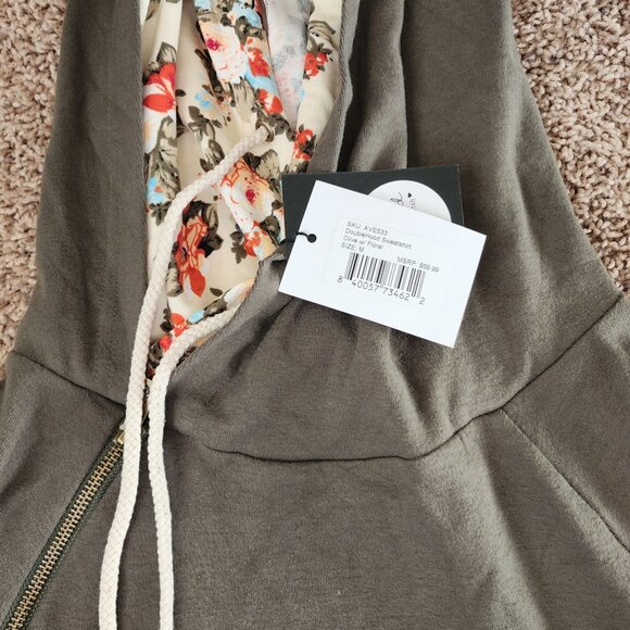 DoubleHood Sweatshirt - Olive w/Floral - Picture 2 of 2